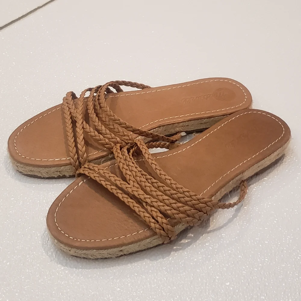 Madewell NWOT The Kathryn Espadrille Slide Sandal in Leather Brown
